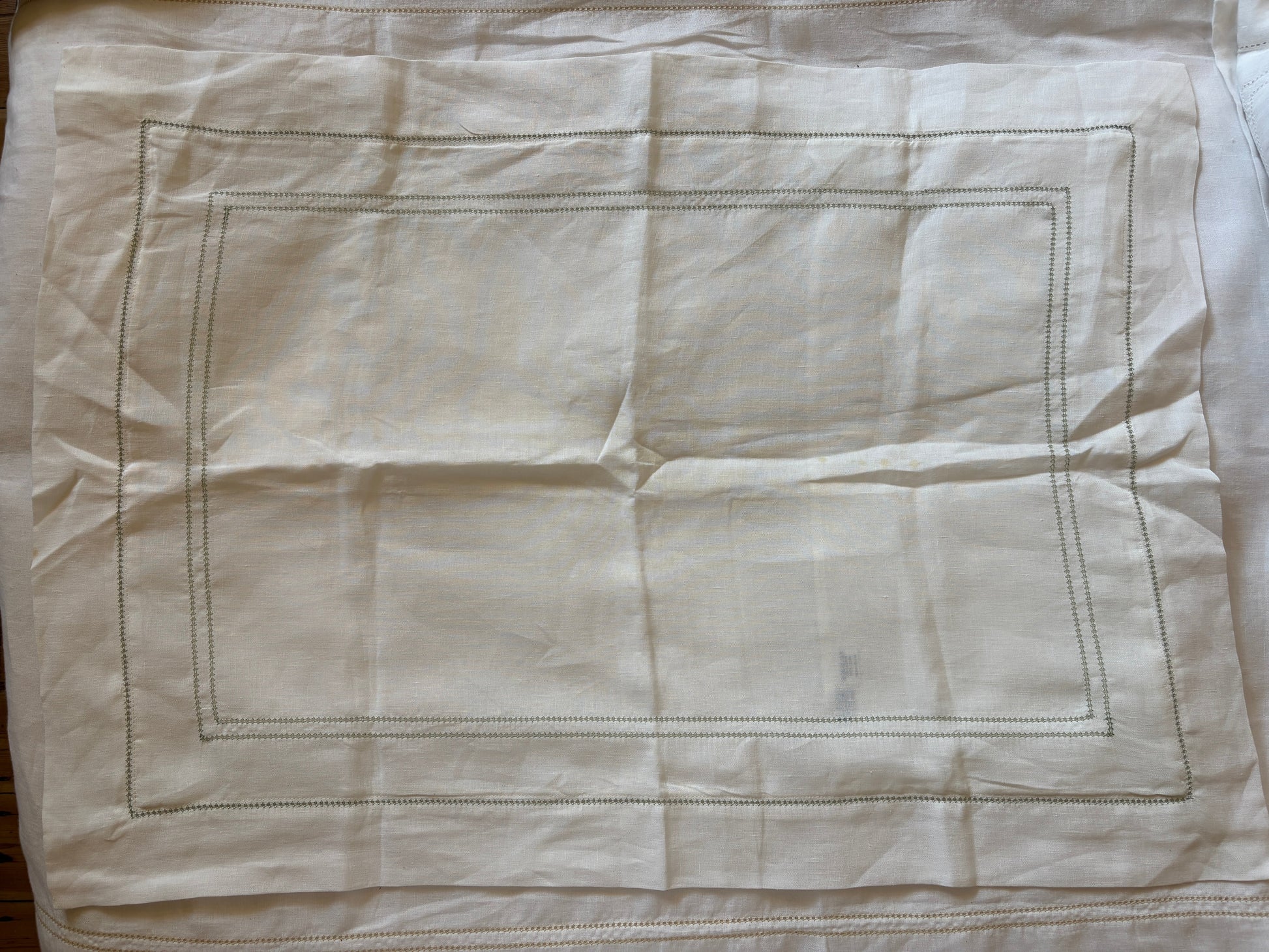 Elizaveta super king pillowcase botanical green hemstitch