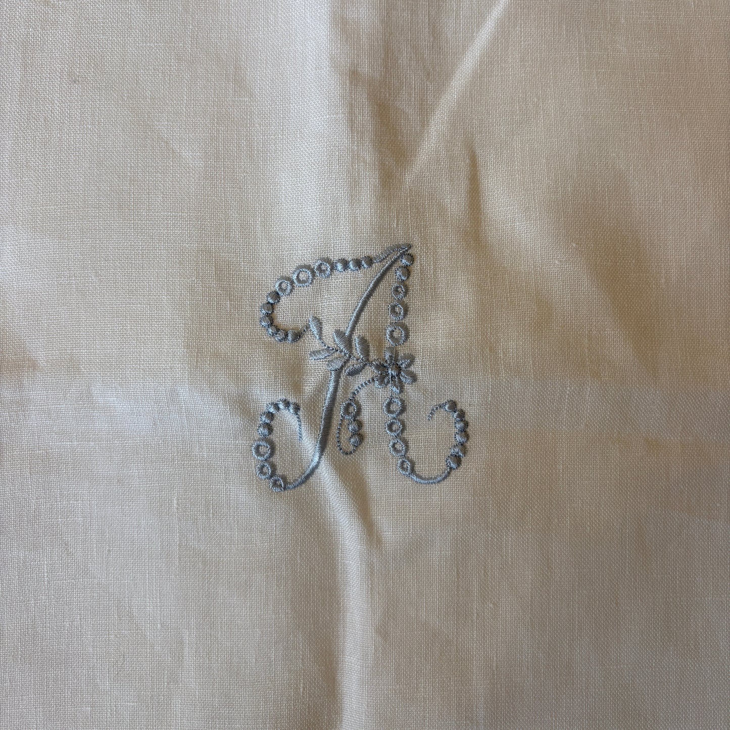 Elizaveta Pillowcase in Chambray Blue Hemstitch with 'A' Embroidery, Square Size