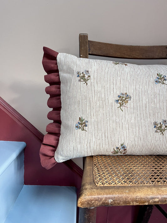 Flax & Field Posy Pinstripe with Marsala Frill