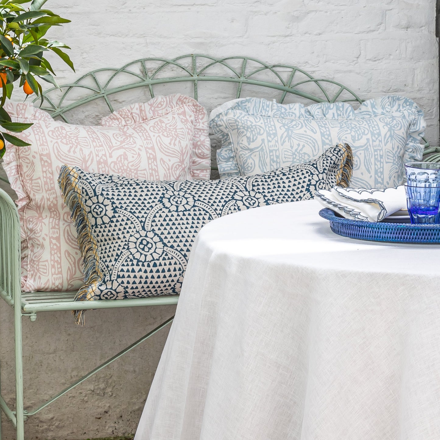 Ivan Dual Use Printed Linen Prussian Blue/Natural