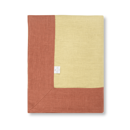 Linen Throw in Pale Gold with Sirin Terracotta Border