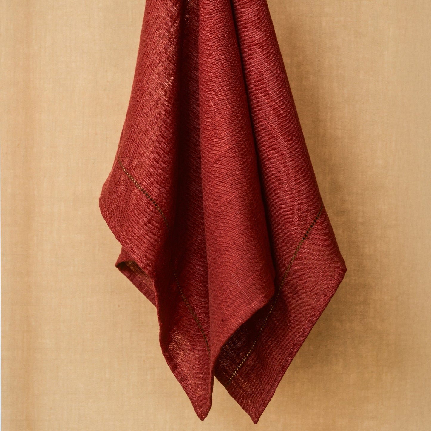 Marsala Hand Towel with Fern Green Hemstitch