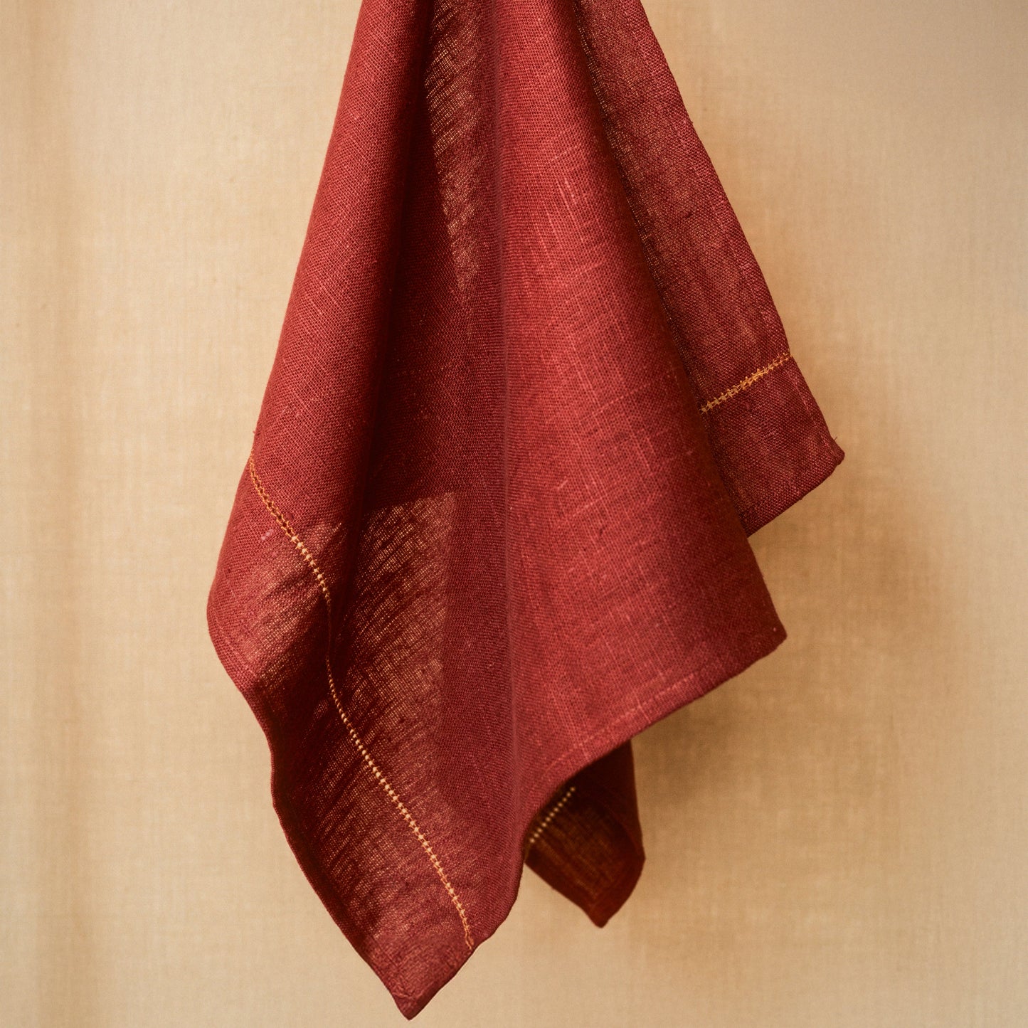 Marsala Hand Towel with Ochre Hemstitch