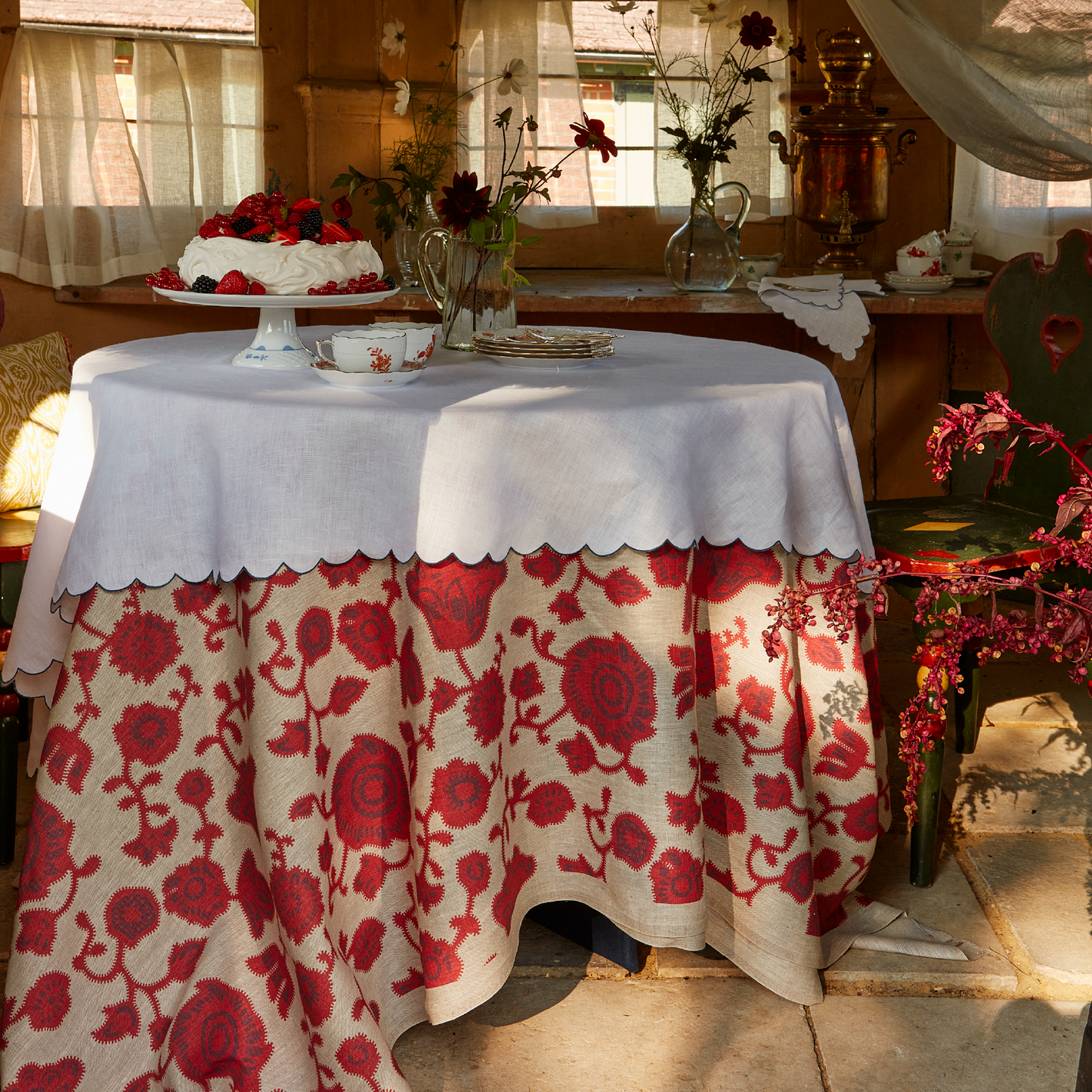 Persian Poppy Dual Use Printed Linen Red/Natural