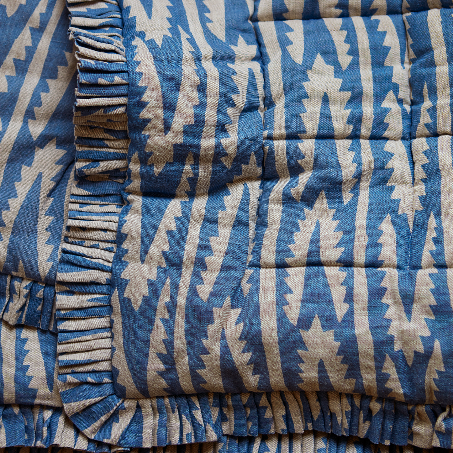 Shashka Dual Use Printed Linen Cornflower Blue/Natural