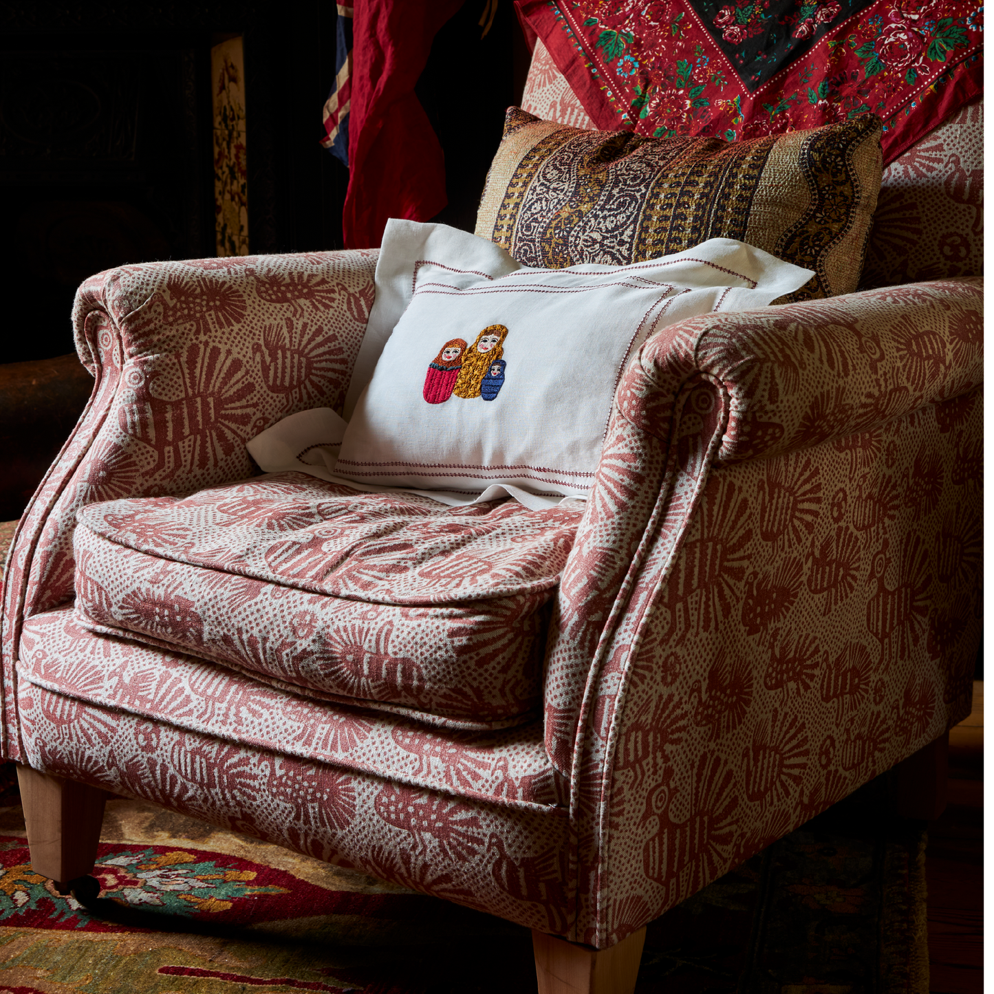 Sirin Dual Use Printed Linen Terracotta/Natural