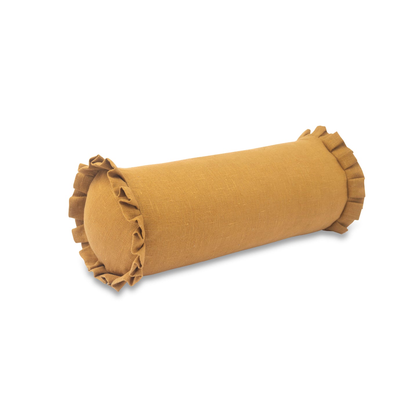 Old Gold Round Bolster Cushion with Old Gold Frill
