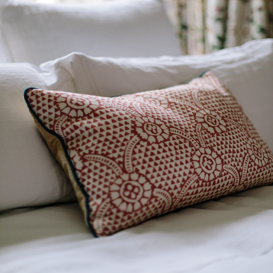 cushion in volga's Ivan Dual Use Printed Linen Terracotta/Oyster
