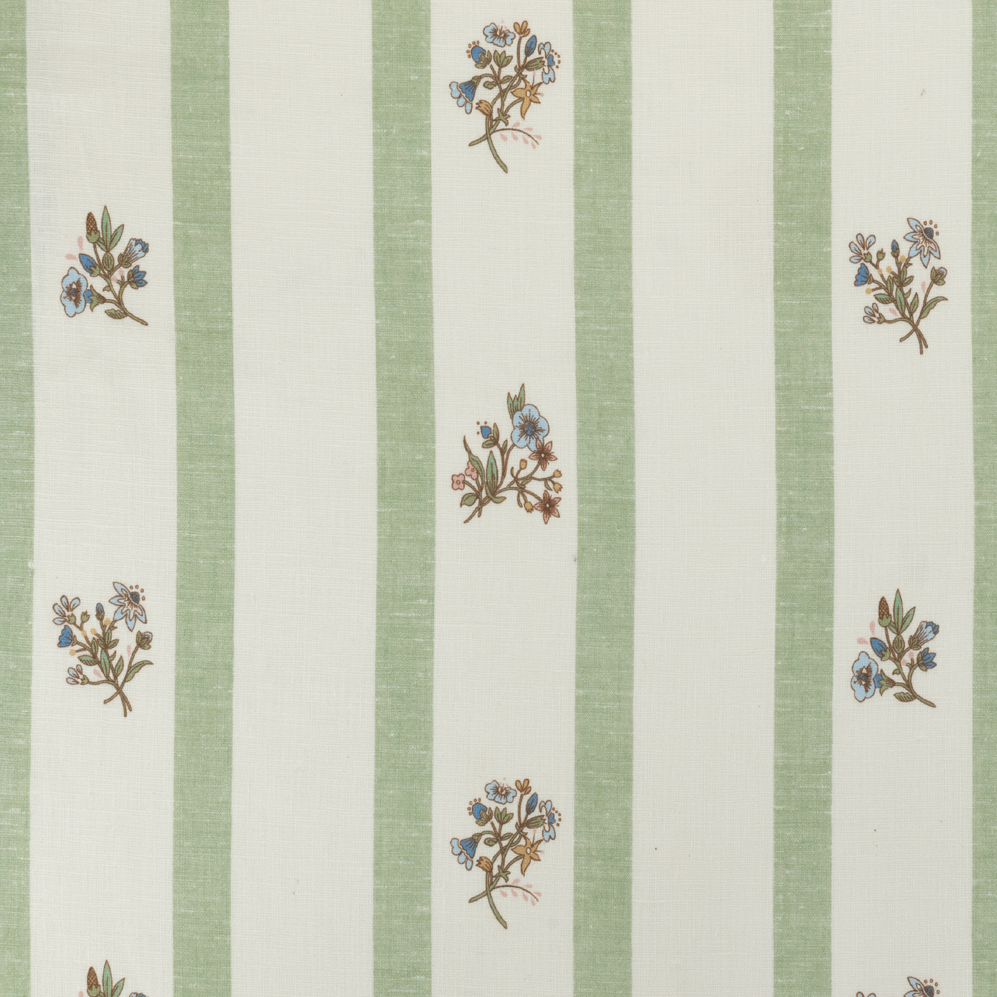 Paper-Backed Flax & Field Posy Stripe Printed Linen Wallcovering Eucalyptus/Pale Oyster