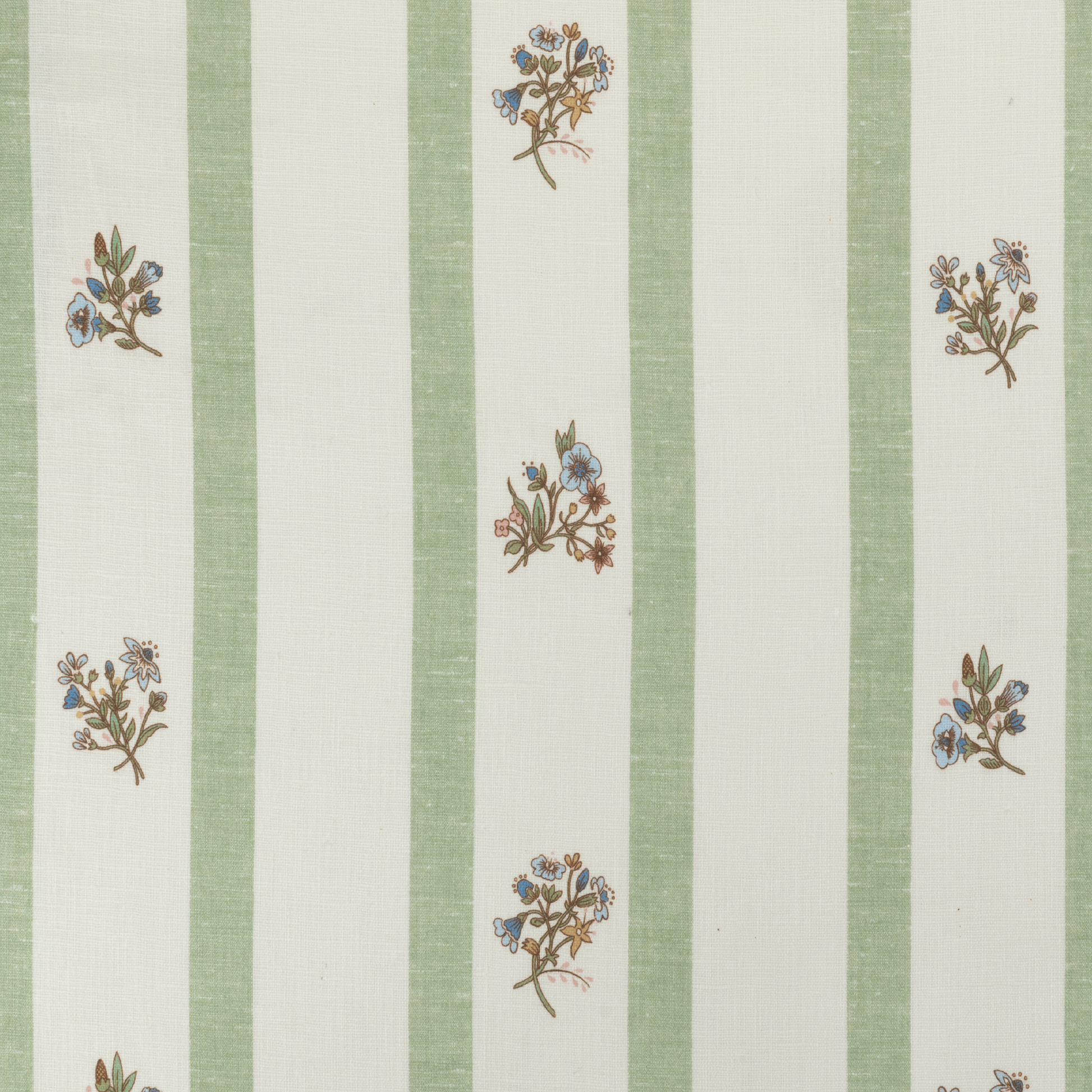 Flax & Field Posy Stripe Dual Use Printed Linen Eucalyptus/Pale Oyster