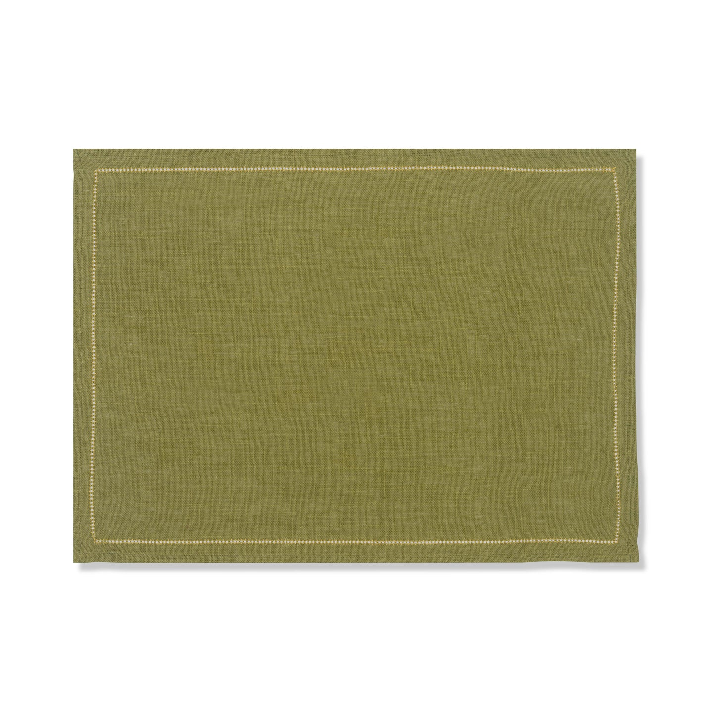 Set of Fern Green Placemats with Ochre Hemstitch