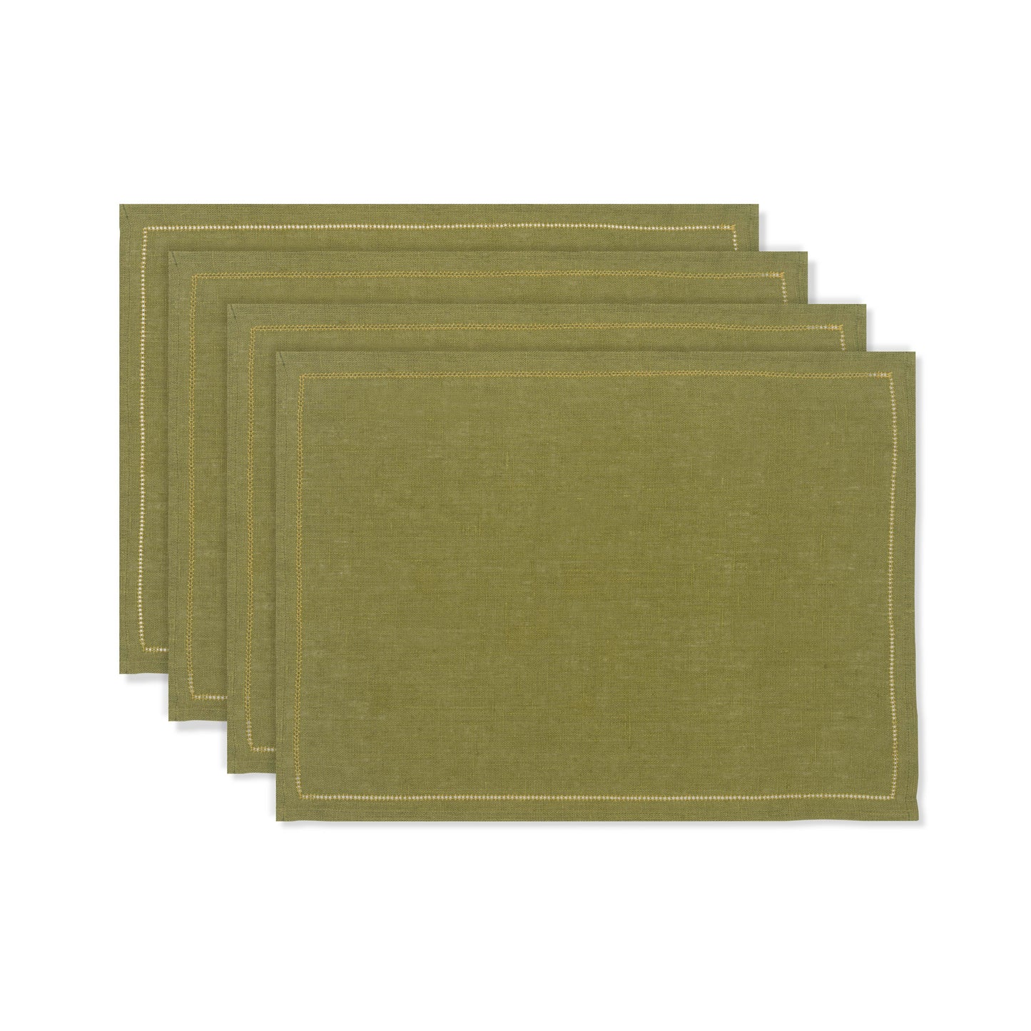Set of Fern Green Placemats with Ochre Hemstitch