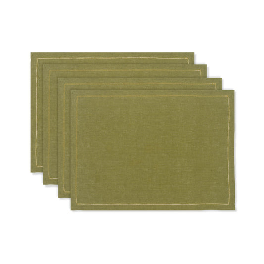 Set of Fern Green Placemats with Ochre Hemstitch
