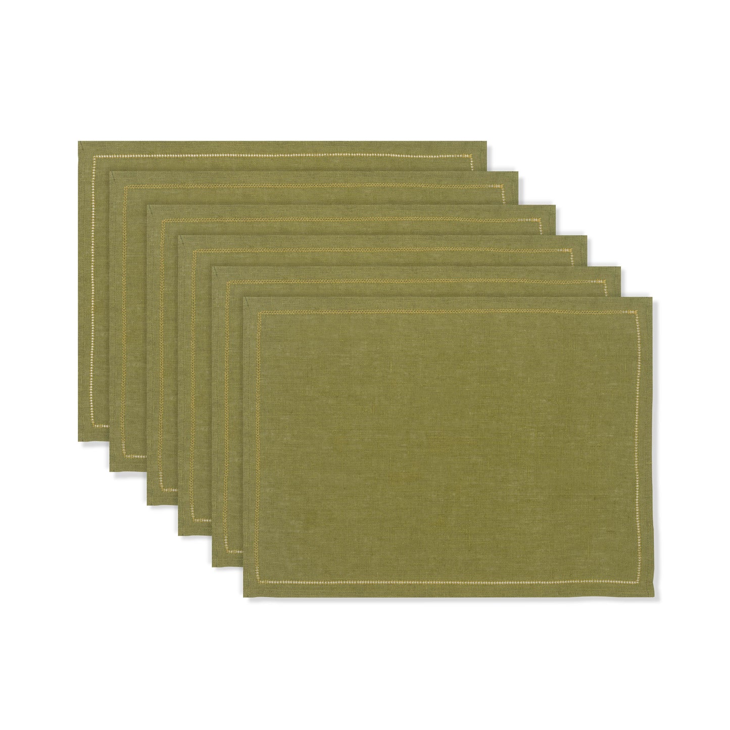 Set of Fern Green Placemats with Ochre Hemstitch
