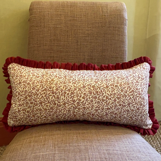 Pomegranate Print Cushion in Marsala with Anniversary Volga Red Frill
