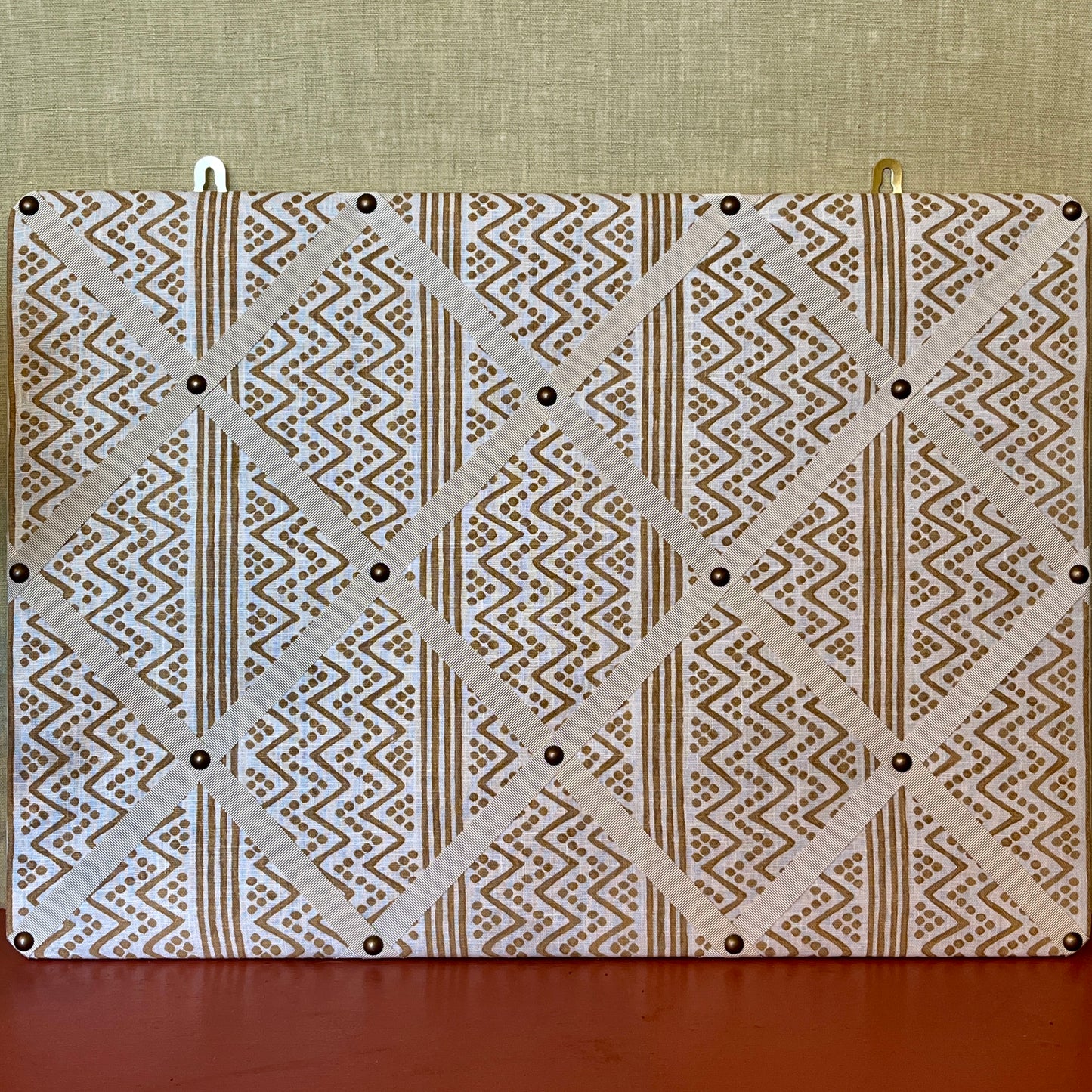 Ribboned Bulletin Board in Volga’s Scherezade Print with Macadamia Trim