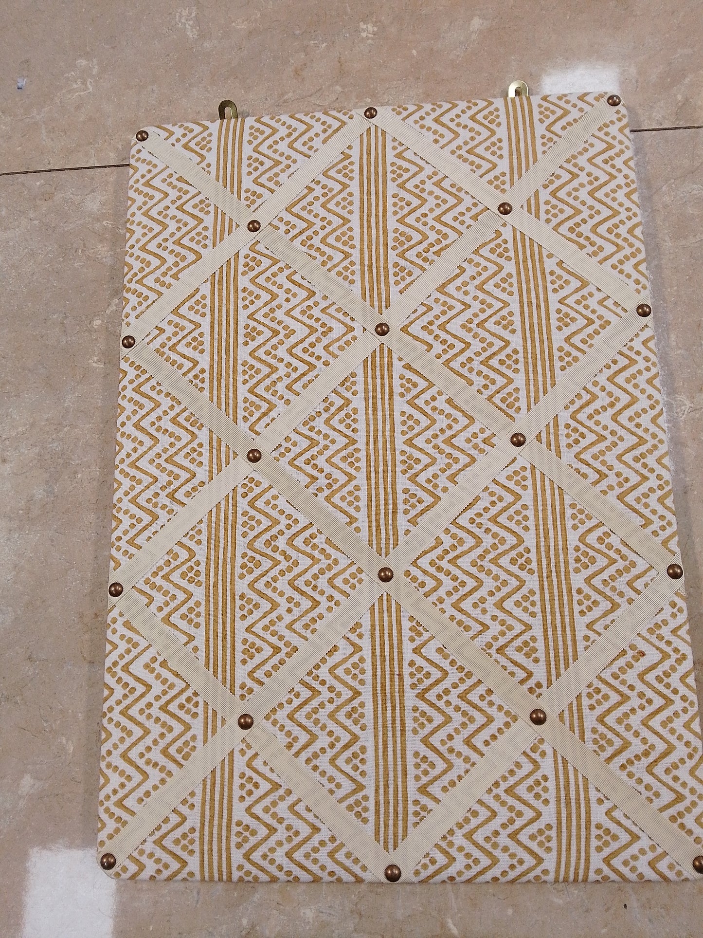 Ribboned Bulletin Board in Volga’s Scherezade Print with Macadamia Trim