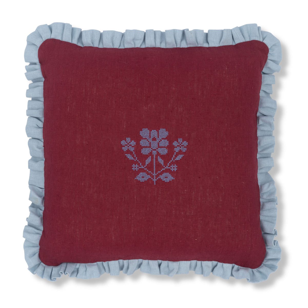 Scarlet Cushion with Porcelain Frill and Ruslan Floral Embroidery