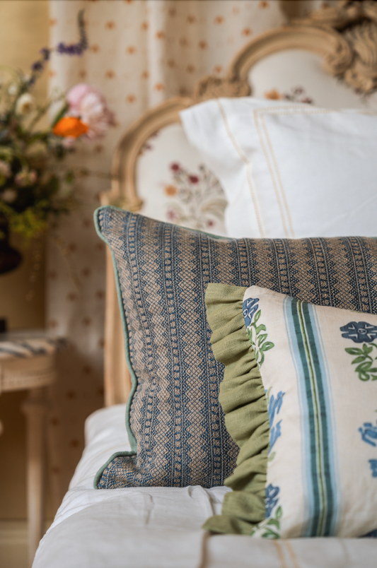 Large Bolster Cushion in Petite Kitezh Weave with Duck Egg Back & Trim