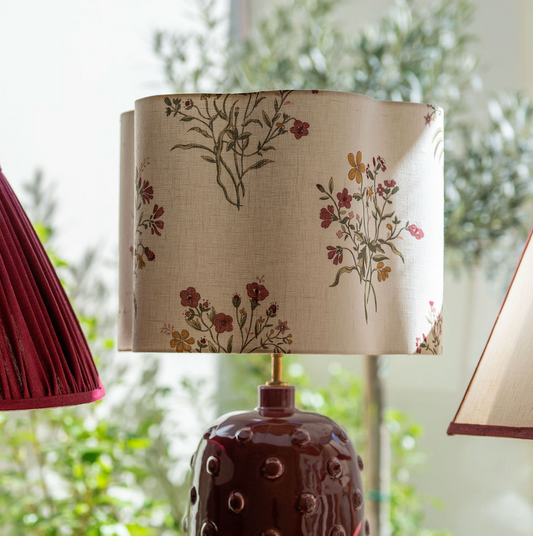 Daisy lampshade in flax & field flower scarlet