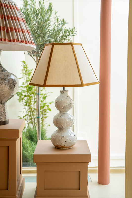 Available Now Hexagonal Lampshade in Oatmeal with Old Gold Trim