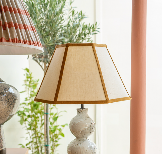 Available Now Hexagonal Lampshade in Oatmeal with Old Gold Trim