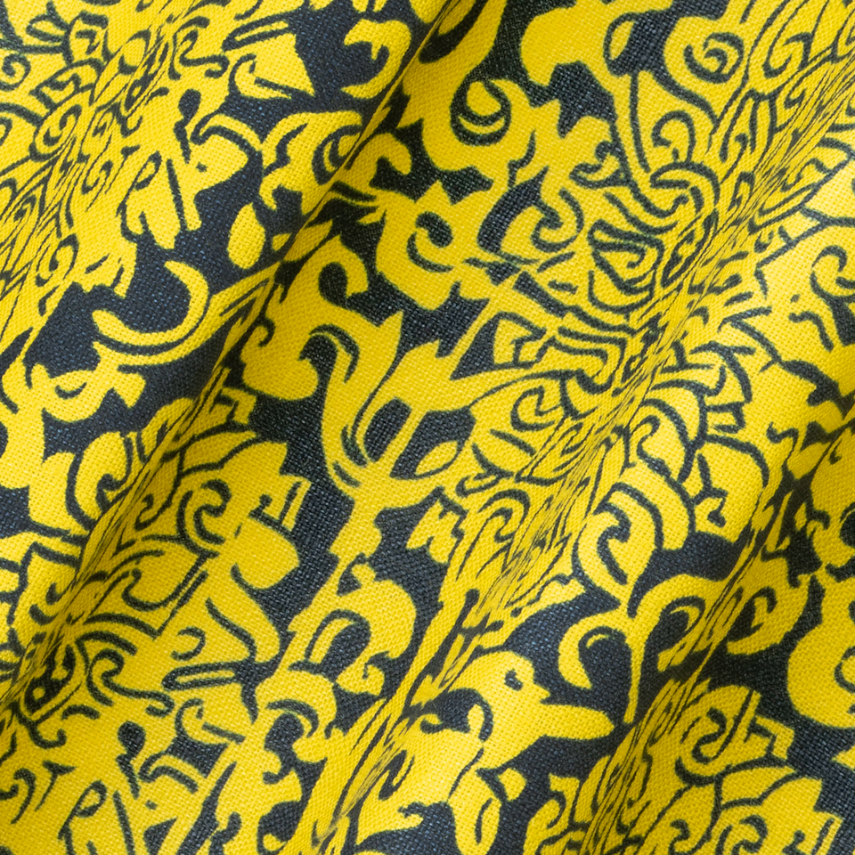 Chrysanthemum Dual Use Archive Print in Chinese Yellow & Prussian Blue