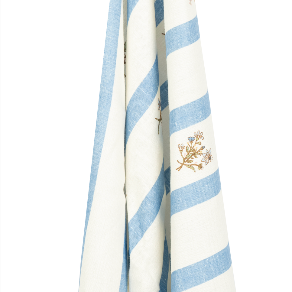Flax & Field Posy Stripe Dual Use Printed Linen Cornflower Blue/Pale Oyster