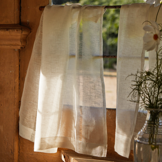 Sheer Linen Drawn Thread White