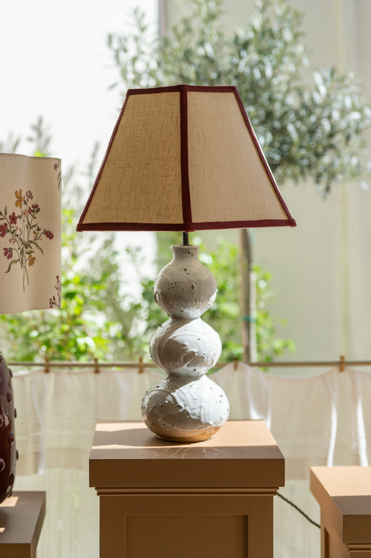 Made to Order Hexagonal Lampshade in Oatmeal with Contrast Trim