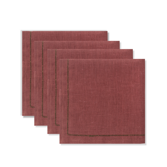 Set of Marsala napkins with Fern Green Hemstitch