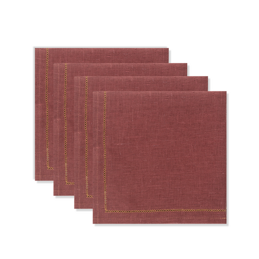 Set of Marsala napkins with ochre Hemstitch
