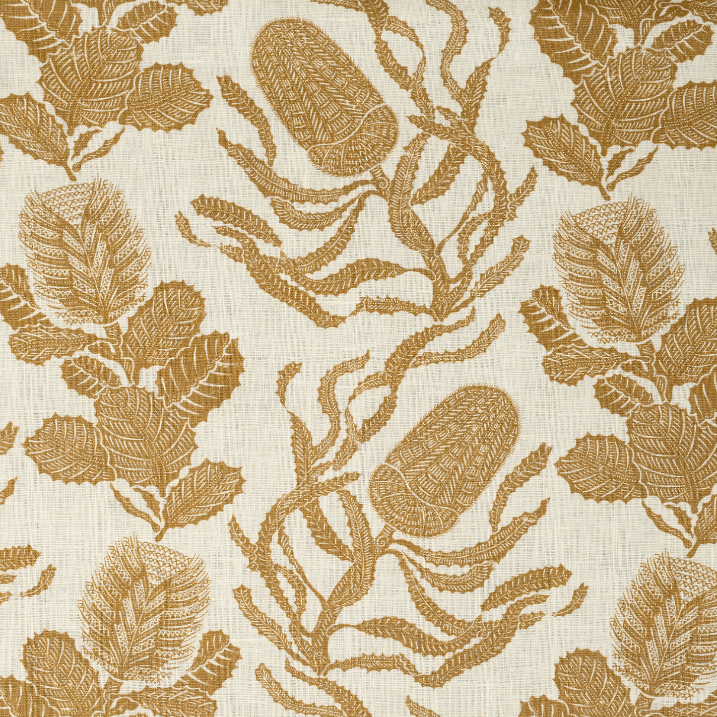 Paper-backed Cape Botanical Printed Linen Wallcovering Old Gold/Oyster