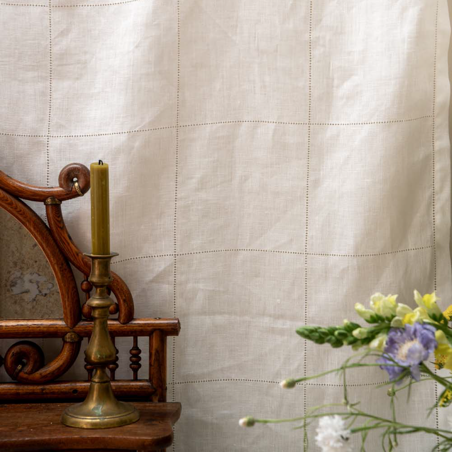 Drawn Thread - Hemstitch Check Ivory White