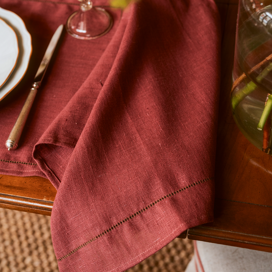 Marsala Hand Towel with Fern Green Hemstitch