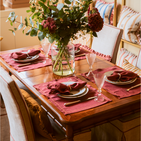 Set of Marsala Placemats with Contrast Hemstitch