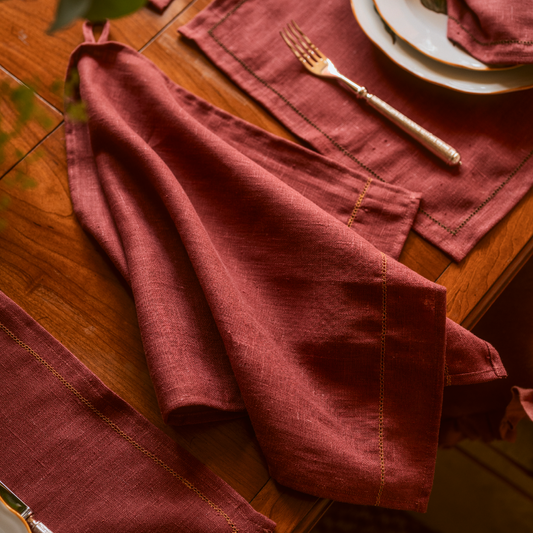 Marsala Hand Towel with Ochre Hemstitch