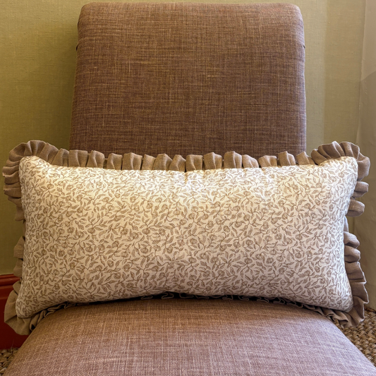 Pomegranate Print Cushion in Tawny Gold with Tawny Gold Frill