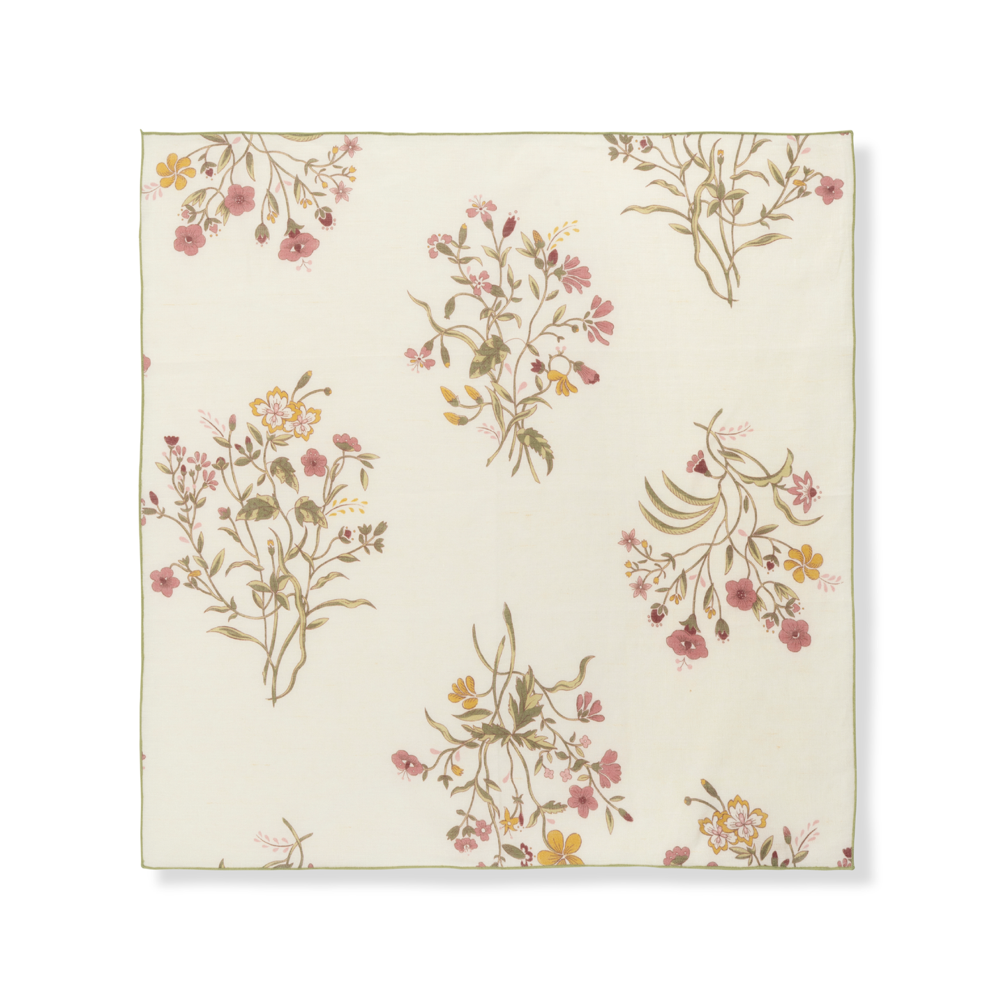 Set of Flax & Field Flowers Scarlet Printed Napkins with Fine Fern Green Overlocking