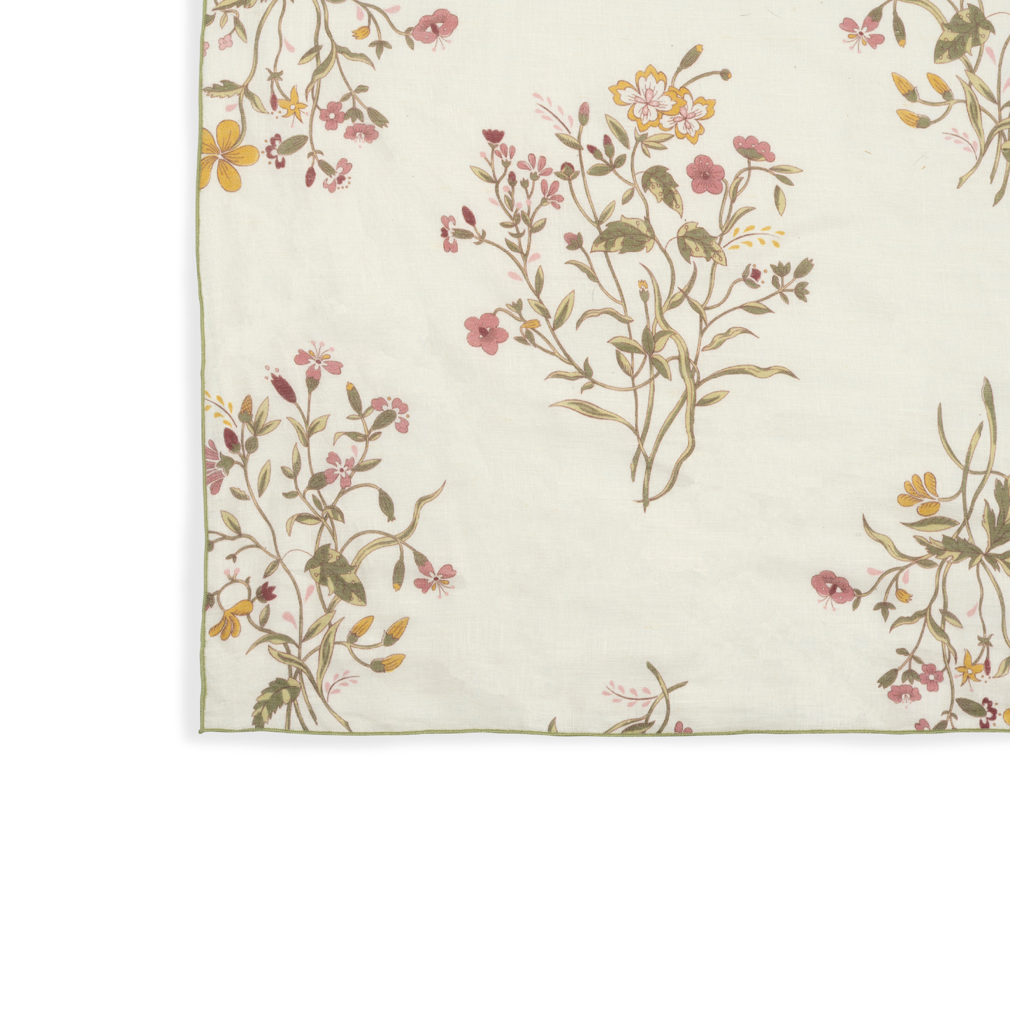 Set of Flax & Field Flowers Scarlet Printed Napkins with Fine Fern Green Overlocking