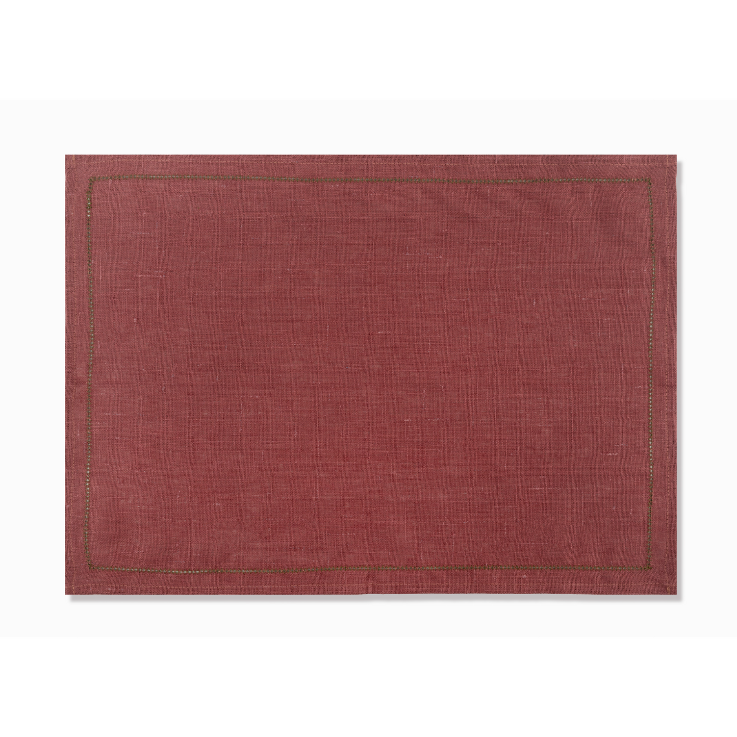 marsala linen placemat with fern green hemstitch
