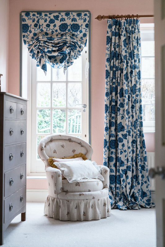 Persian Poppy Dual Use Printed Linen Cornflower Blue/Natural