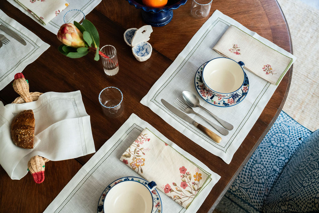 Set of Botanical Green Double Hemstitch Edge Placemats