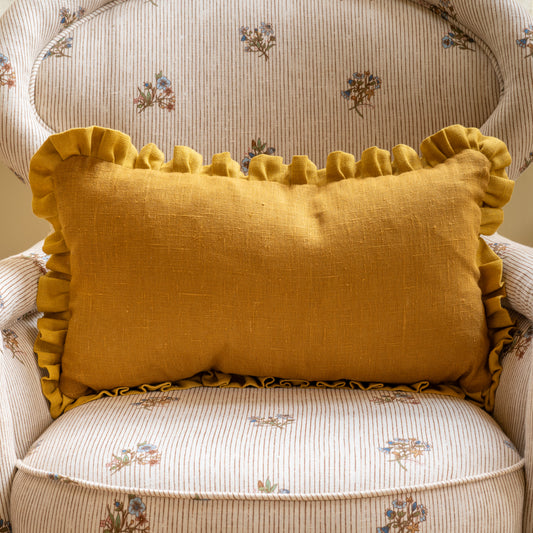Old Gold Cushion with Ochre Frill