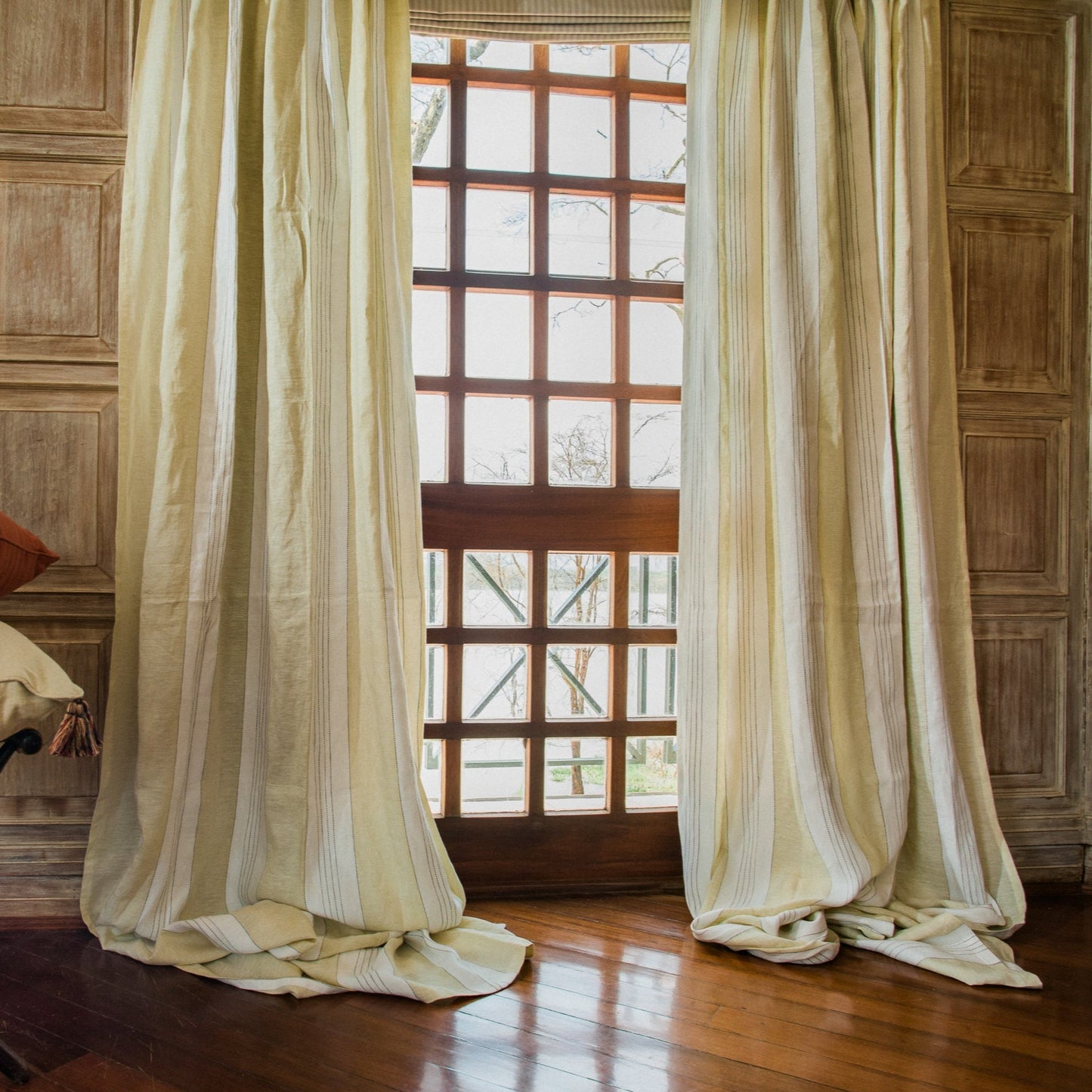 Broad Stripe Linen (Horizontal stripes) Primrose/White