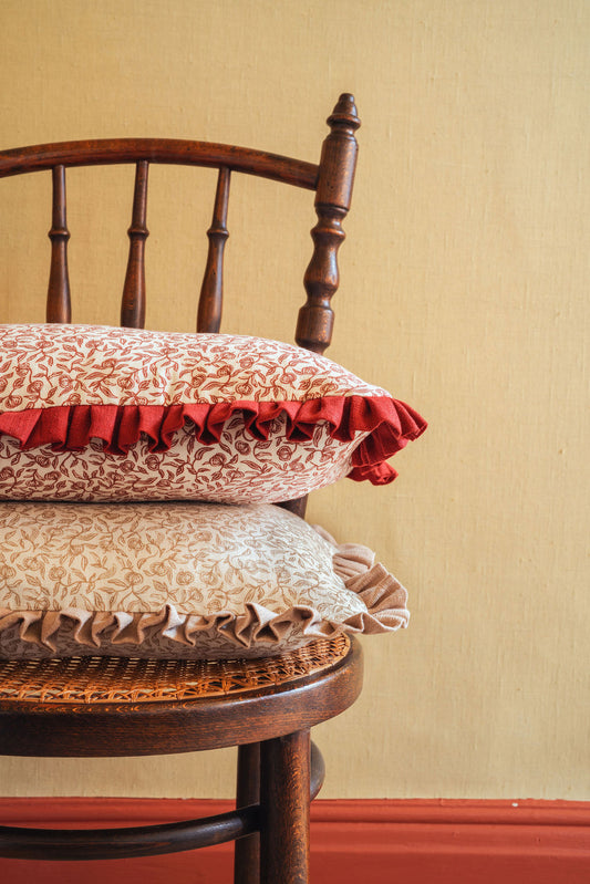 Pomegranate Print Cushion in Tawny Gold with Tawny Gold Frill