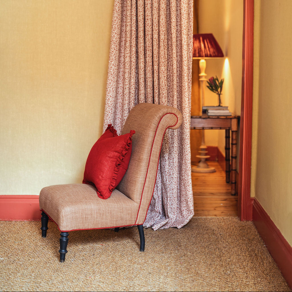 Petite Scroll Slipper Chair in Antique Bronze Laundered Linen