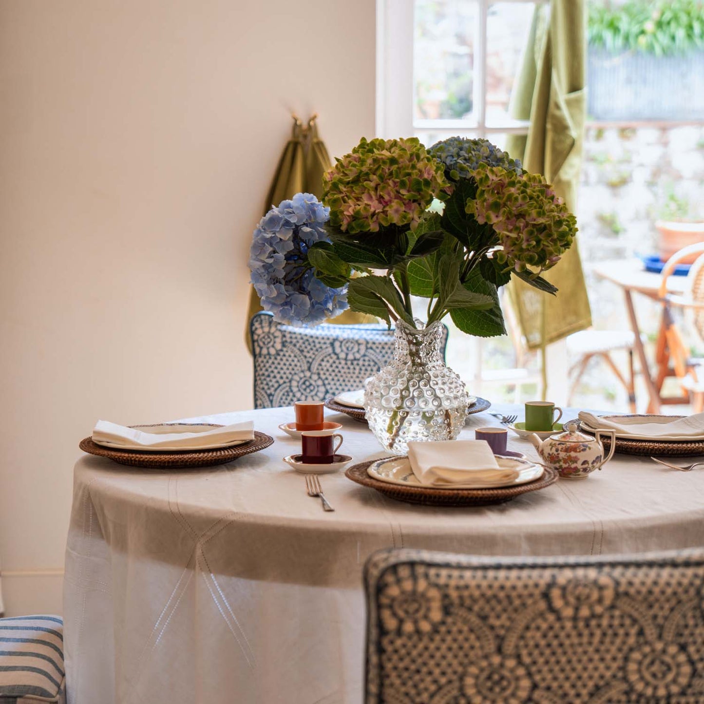 Double Hemstitch Check Round Tablecloth