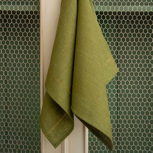 Fern Green Hand Towel with Ochre Hemstitch