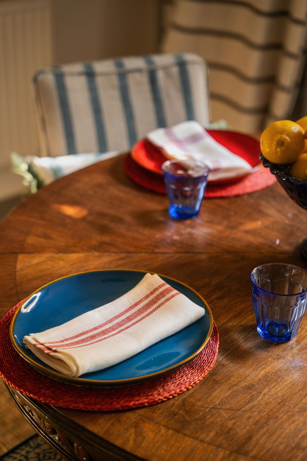 Set of 6 Varied French Red & Blue Napkins
